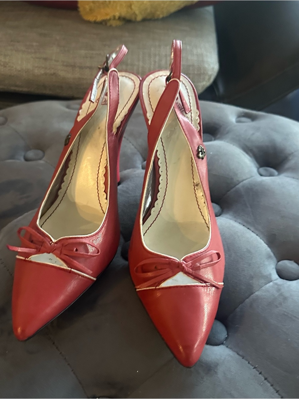 Red Pointed-Toe Slingback Heels - Unbranded
